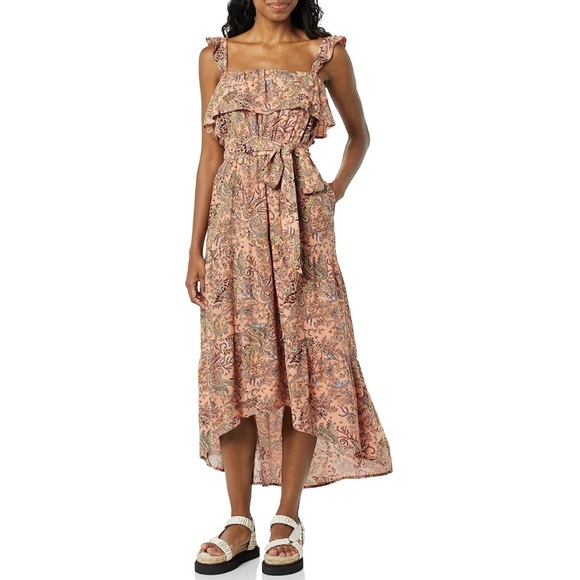 NWT Goodthreads Fluid Twill Vacation Ruffle Midi Maxi Dress, Pink Paisley - Picture 1 of 6